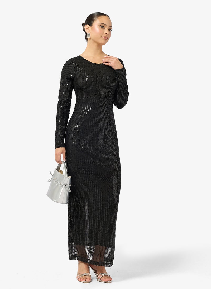 Ginger Sequin Embellished Evening Backless Dress - Image 1